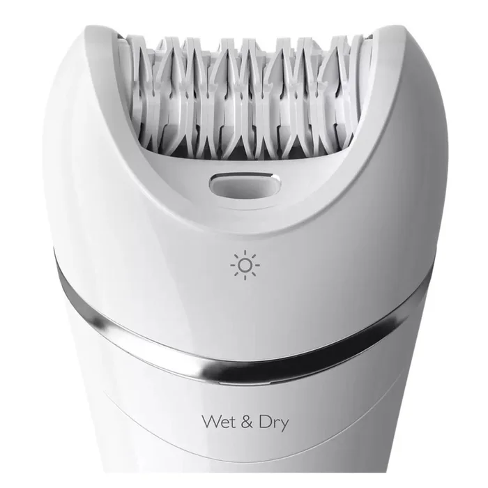 Epilatoare - Epilator umed și uscat Philips BRE710/00, 5 accesorii, 32 pensete, utilizare fara fir, 2 setari viteza, opti-light, discuri ceramice, Argintiu
