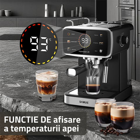 ESPRESSOR SAMUS IMPRESSION 20, 20 BARI, 5 OPTIUNI CAFEA, TOUCH CONTROL, REZERVOR APA 1.5L, 1350W, ECRAN AFISARE TEMPERATURA APA, SISTEM ELECTRONIC DE INCALZIRE, NEGRU [6]
