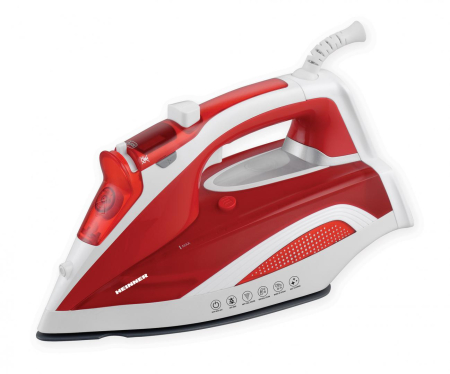 Fier si statii de calcat - Fier de calcat Heinner HSI-2400RD, 2000-2400W, rezervor apa 380ml, talpa cu invelis ceramic, functie anti-calcar, auto-curatare, anti-picuriare, Rosu
