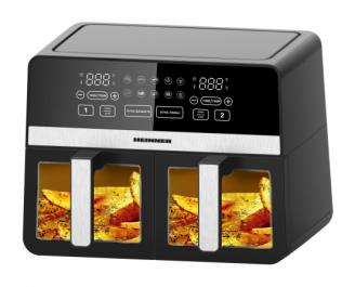 Aparate de gatit - FRITEUZA DUBLA CU AER CALD HEINNER SIMCOOK HAF-K10DB24BK, 2400W, CAPACITATE TOTALA: 9.5L, TERMOSTAT AJUSTABIL CU DISPLAY LED, CONTROL DIGITAL INDIVIDUAL, 10 PROGRAME PRESETATE, FUNCTIE DECONGELARE, TI