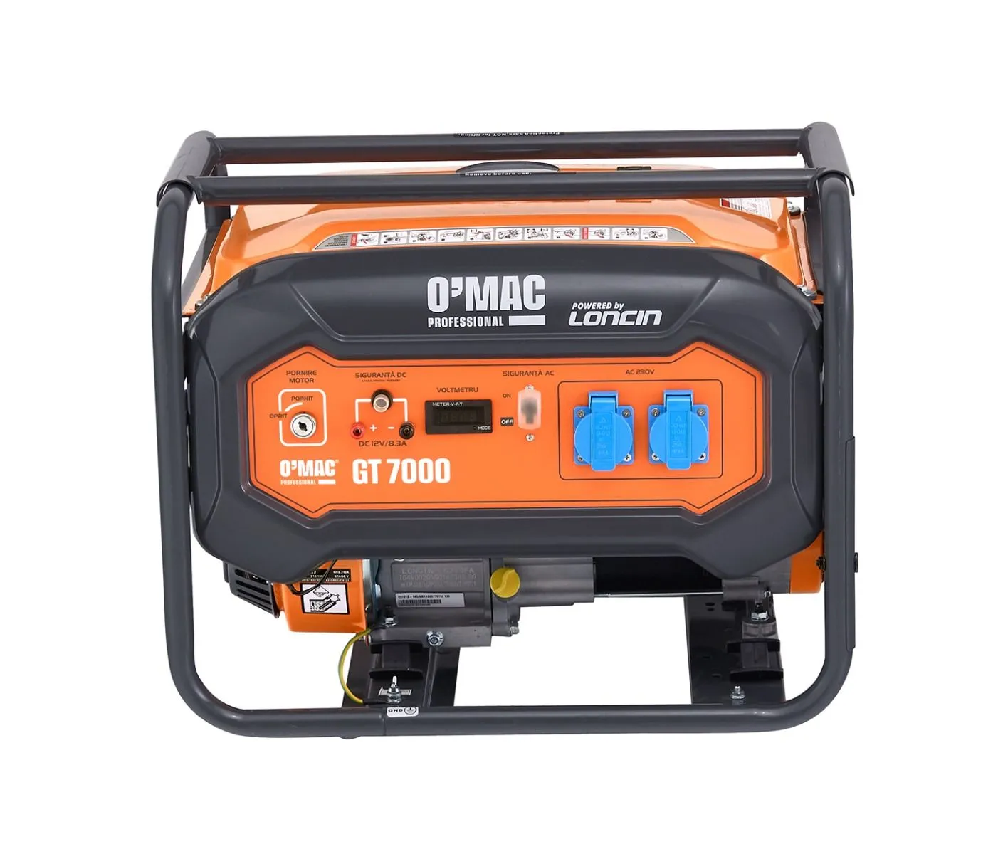 Casa, Gradina & Bricolaj - Generator curent electric O-Mac GT 7000, 6 CP, 2800 W, 4 timpi, 212 CC, 220 V, stabilizator de tensiune (AVR), 15 h autonomie maxima, 15 l benzina,gri-portocaliu