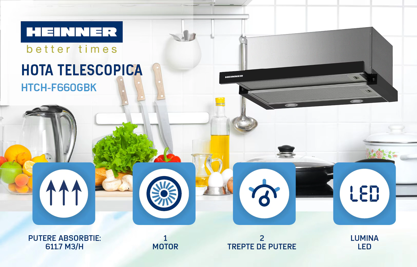 Incorporabile - HOTA INCORPORABILA TELESCOPICA HEINNER HTCH-F660BK