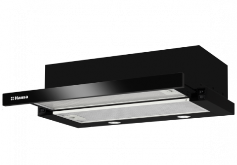 Hota telescopica Hansa OTP6243BGH, Capacitate de absorbire 389 M3/H, Iluminare LED, Negru