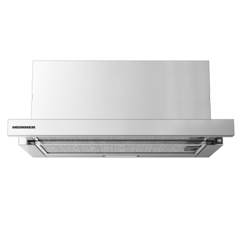 Hota - Hota telescopica Heinner HTCH-MD400IX, 60cm, 400 m3/h, 2 trepte de viteza, motor: 1 x 45w, lumina led: 1 x 1.5w, 2 filtre aluminiu, diametru tub de evacuare: 150 mm, culoare: inox