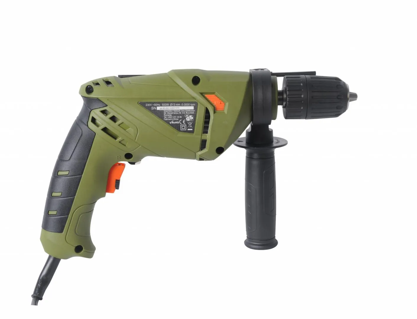 Bormasini - Masina de gaurit si insurubat cu percutie Heinner AMGP020, 500 W, 3000 RPM, 13 mm diametru mandrina, mandrina automata,Verde