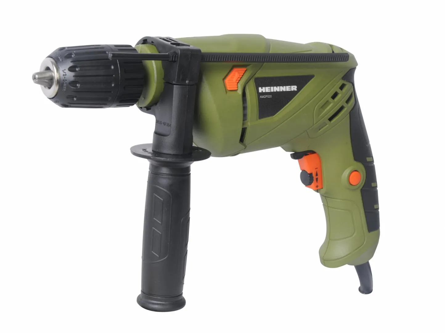 Bormasini - Masina de gaurit si insurubat cu percutie Heinner AMGP020, 500 W, 3000 RPM, 13 mm diametru mandrina, mandrina automata,Verde