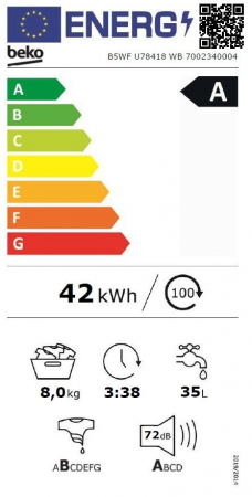 Masina de spalat rufe Beko B5WFU78418WB, 8 kg, 1400 RPM, AquaTech, HomeWhiz, Remote Control, SteamCure, AddXtra, Motor ProSmart Inverter,Downloaded Program, Clasa A,Alb [3]