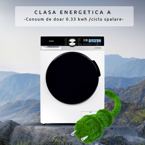 MAȘINĂ DE SPĂLAT RUFE FRONTALĂ SLIM SAMUS WSDMAI-8145A30, 8 KG, 1400 RPM, CLASĂ A, ADÂNCIME 48 CM, MOTOR INVERTER, MEMORARE PROGRAM FAVORIT, ANTIPATĂ, CURĂȚARE TAMBUR, DISPLAY LED COLOR, PORNIRE ÎNTÂR [3]