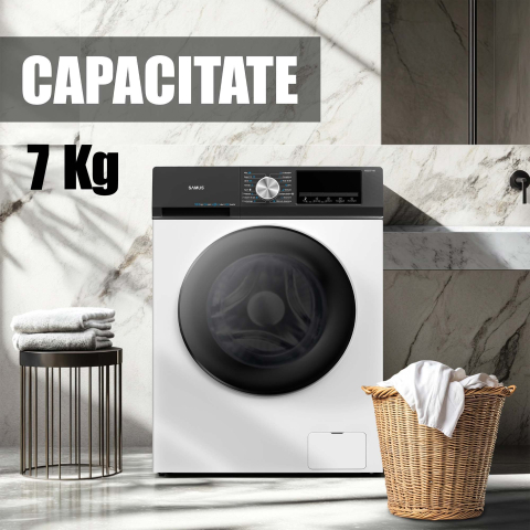 MASINA DE SPALAT RUFE SAMUS WSEDI7148, 7 KG, MOTOR INVERTER, DISPLAY LED, 16 PROGRAME, 1400 ROTATII, CLASA ENERGETICA A – 10%, REINCARCARE CU RUFE IN TIMPUL SPALARII, ALB [3]