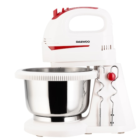 Electrocasnice & Climatizare - Mixer cu bol Daewoo DHM100W, 300 W, bol inox rotativ, capacitate bol 2 l, functie Turbo, 5 viteze, accesoriu framantare, palete amestecare, Alb
