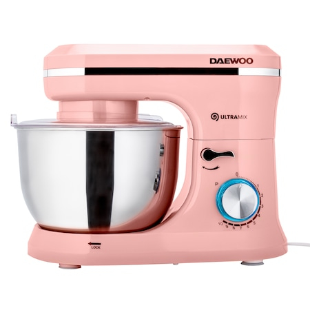 Mixere - Mixer cu bol Daewoo DHM150P, 1600 W, 10 viteze, capacitate bol 4.5 l, tel, carlig framantare, palete amestecare, roz