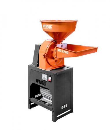 Mori electrice - Moara electrica O-Mac MO 2200, 2200 W, 220 V, 3 site, 2 cuve, 150 kg/h, 4500 RPM, cereale, faina, malai, porumb,Negru-Portocaliu