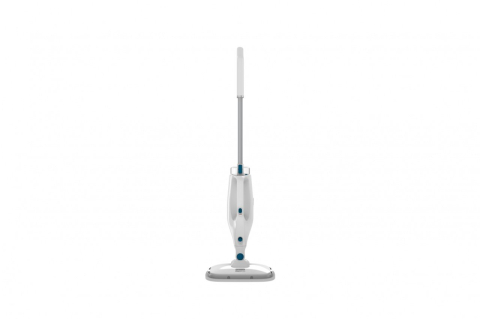 Aspiratoare & Fiare de calcat - Mop cu abur Heinner SteamStrike HSM-M1400WH-BL, 1400W, capacitate rezervor apa: 420 ml, timp incalzire 15s, debit abur 21/27 g/min, temperatura abur 130°C, 2 lavete incluse, alb