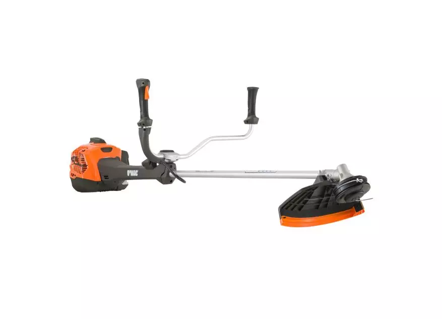 Casa, Gradina & Bricolaj - Motocositoare O-Mac MS 3300 , 3.3 CP putere maxima, 52.8 CC, 2 timpi, demaror manual cu Easy start,pompa amorsare, 45 cm diametru taiere fir, 0.8 l, benzina, negru-portocaliu