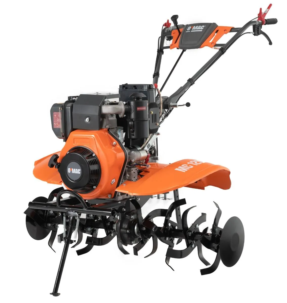 Motocultor pe benzina O-Mac MC 120E-D ,12CP,benzina, cu Roti + Plug reglabil + Roti Metalice,negru-portocaliu [2]