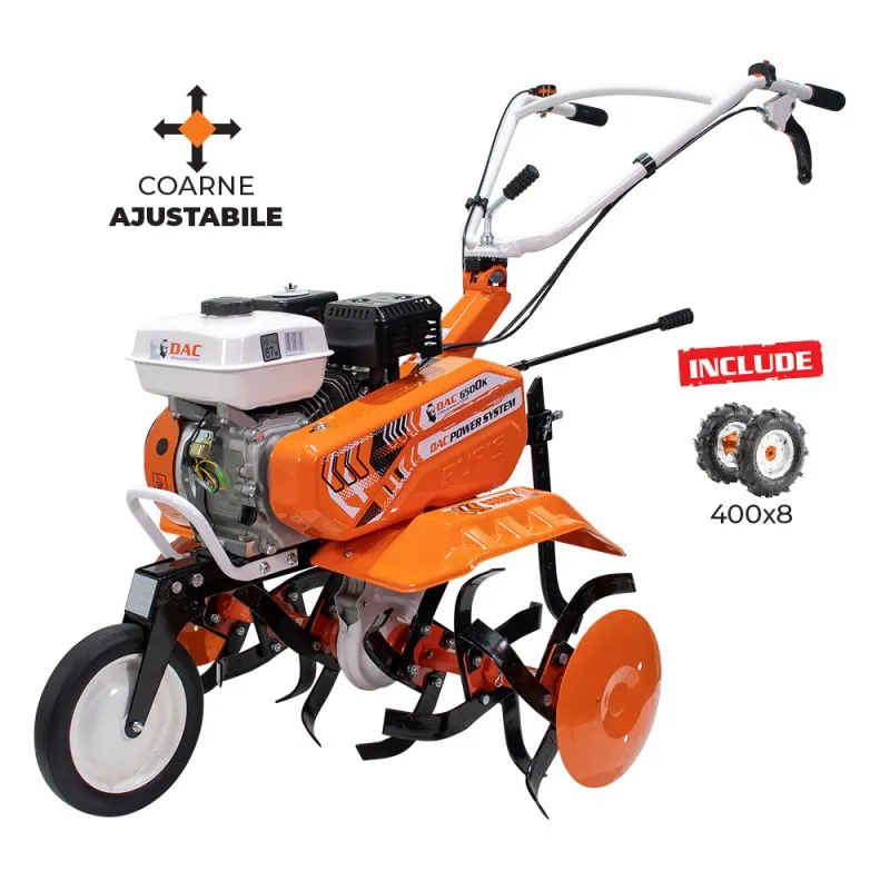 Casa, Gradina & Bricolaj - Motosapa pe benzina Ruris Dac 6500K, putere 7 CP, 208 CC, 4 timpi, 2+1 viteze, 29 cm adancime lucru, 83 cm latime lucru,contine roti cauciuc, portocaliu