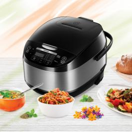 Multicooker Heinner HMCK-5BK, capacitate: 5L, vas detasabil antiaderent din teflon, 11 programe presetate pentru gatit, control touch cu display LED