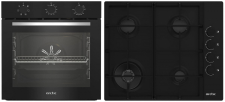 Incorporabile - Pachet Cuptor incorporabil Arctic ARSE11130BD, 71 l, Electric, 6 functii, AquaDropClean, Grill, Timer, Clasa A + Plita incorporabila, Gaz, 4 Arzatoare, Aprindere electrica, Wok, 60 cm, Negru