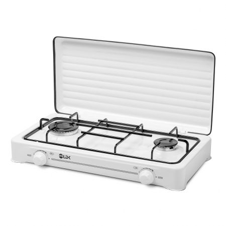 Plita - Plita aragaz LDK AMORFO 2 WHITE, Alimentare la butelie, 2 arzatoare, Capac metalic, Alb