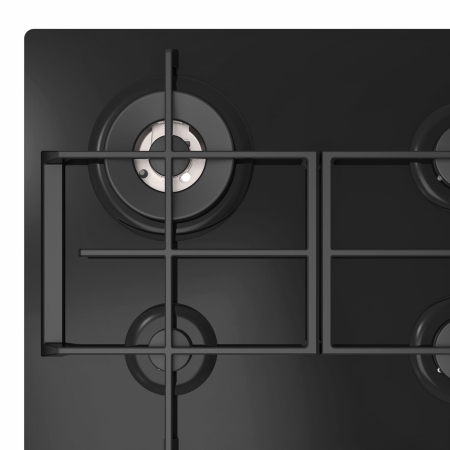 Plita incorporabila Master Kitchen MKHG 6031ED-TCBK, Gaz, 4 arzatoare, Gratare fonta, Arzator wok, Aprindere electrica integrata, Siguranta arzatoare, 60 cm, Sticla neagra