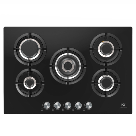Plita incorporabila Master Kitchen MKHG 7541EDS-FTCBK, Gaz, 5 arzatoare, Gratare fonta, Arzator coroana tripla, Aprindere electica integrata, Sistem siguranta, 75 cm, Sticla neagra [2]