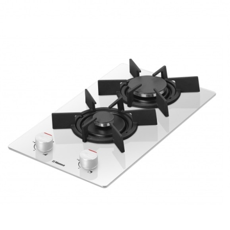 Incorporabile - Plita incorporabila Hansa BHKW310300, Gaz, 2 arzatoare, Aprindere electrica, Gratar fonta, Alb
