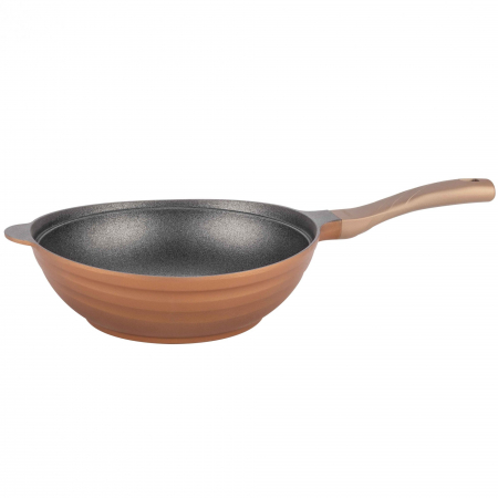 Tigaie wok Neoklein WOK30-Gold, diametru 28 cm, aluminiu turnat, invelis anti-aderent, Auriu