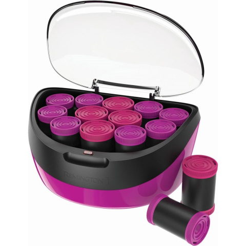 Ondulatoare de par - Trusa de bigudiuri electrice Remington Jumbo Curls H5670, 12 bigudiuri, 2 dimensiuni extra mari, Invelis catifea, Ionizare, Nucleu ceara, Mov