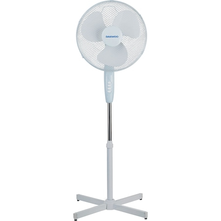 Ventilator cu picior Daewoo DVS1699V, putere 50 W, 40 cm diametru, trei trepte de putere, inaltime reglabila pana la 125 cm, gril frontal de protectie, oscilare la 90 grade, baza stabila, Alb