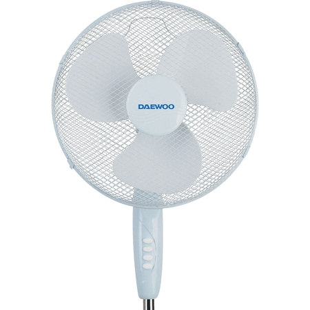 Ventilator cu picior Daewoo DVS1699V, putere 50 W, 40 cm diametru, trei trepte de putere, inaltime reglabila pana la 125 cm, gril frontal de protectie, oscilare la 90 grade, baza stabila, Alb