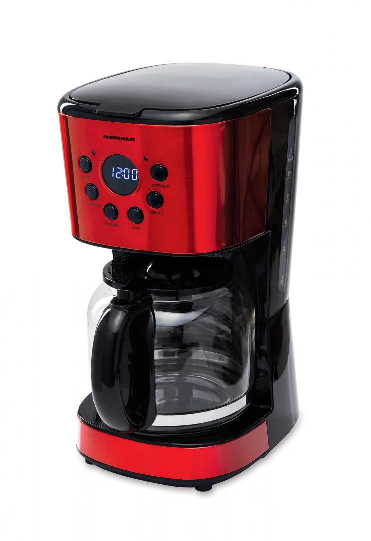 Cafetiera Heinner HCM-1500RDIX, digitala,900 W, 1.5 L, Timer, Display Led, fara BPA, Rosu Negru