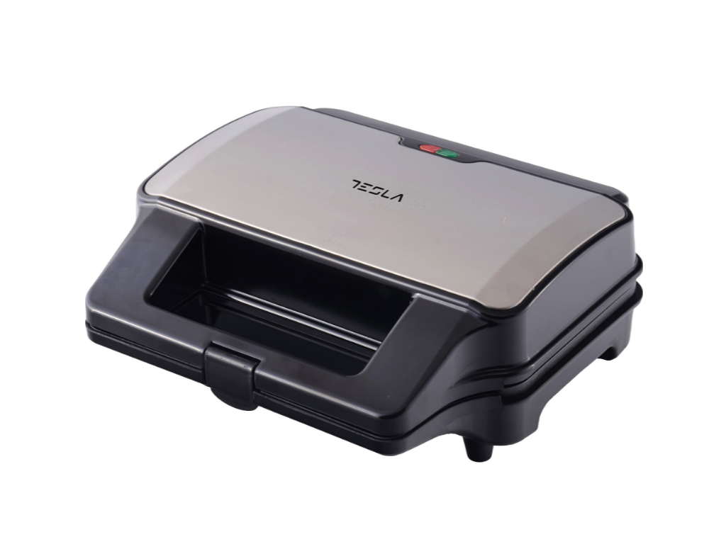 Sandwich maker 3 in 1 Tesla MG201BX, 900W, placi detasabile antiaderente, sandwich, grill, waffle, indicator led, negru inox