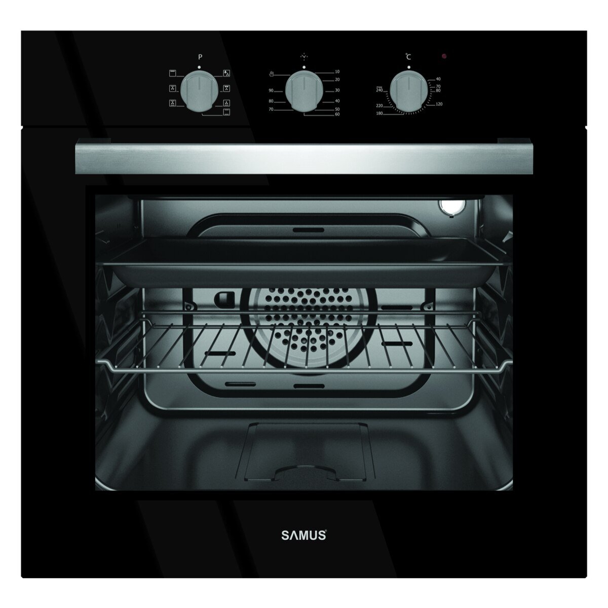 Cuptor incorporabil Samus SC618TGV,2200 W,56 l,7 functii,Ventilator,Grill electric 2000 W,Timer mecanic,Ventilatie tangentiala de racire,Clasa energetica A,Negru [1]