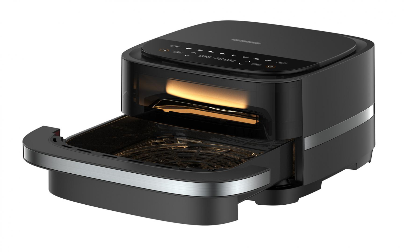 Electrocasnice & Climatizare - Friteuza cu aer cald si cuptor pizza 2 in 1 Heinner pizza EastFry HPAF-B4DC22BK, 2200W, capacitate 4L si 25.4 diametru pizza, control digital, 9 programe presetate, programe presetate, 40-230 grade, t