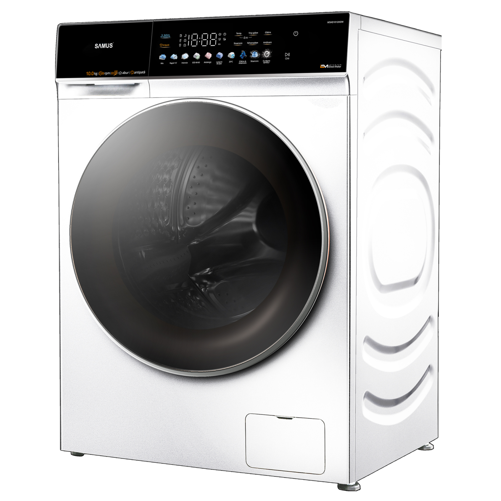 Electrocasnice & Climatizare - MAȘINĂ DE SPĂLAT RUFE SAMUS WSHD10120IDM, 10 KG, INVERTER DIRECT MOTOR (MAI PUȚINE VIBRAȚII, MAI SILENȚIOS, DURABILITATE MAI MARE, CONTROL MAI PRECIS), 10 PROGRAME, 1200 ROTAȚII, CLASĂ ENERGETICĂ A, D