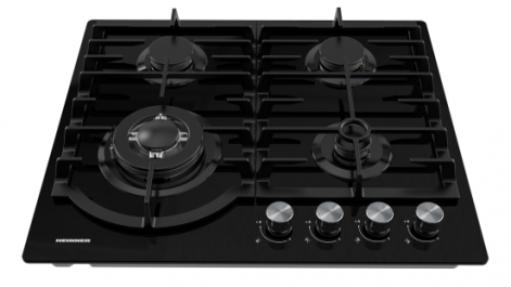 Electrocasnice & Climatizare - Plita incorporabila Heinner HBH-M447IWFGBK, Gaz, 4 arzatoare, Gratar fonta, Wok, Aprindere electrica, Dispozitiv de siguranta, 60 cm, Sticla neagra