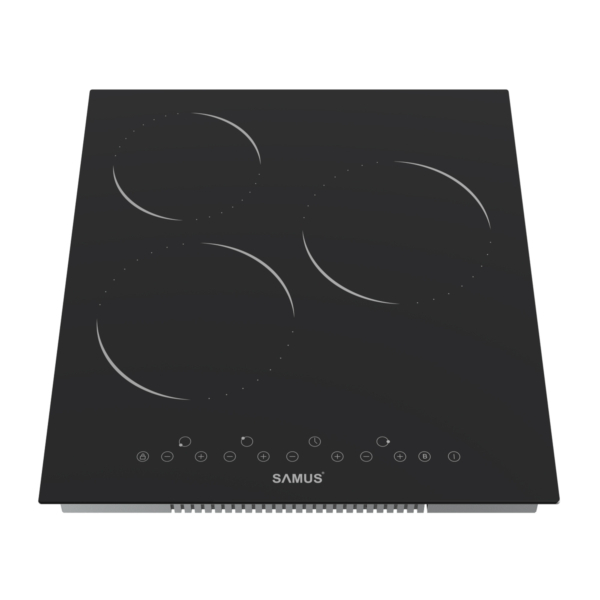 Incorporabile - Plita incorporabila vitroceramica Samus PSVE-43BMG3, 3 Arzatoare, Latime 45 cm, Touch Control, Timer digital, Setari putere in 9 trepte, Sticla ceramica neagra mata