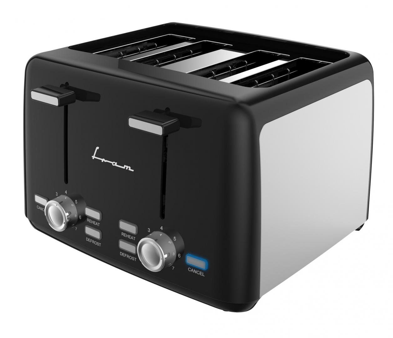 Electrocasnice & Climatizare - Prajitor de paine Fram FTP-1574SSBK, 1600 W, 4 felii, 7 niveluri de rumenire Negru/Inox