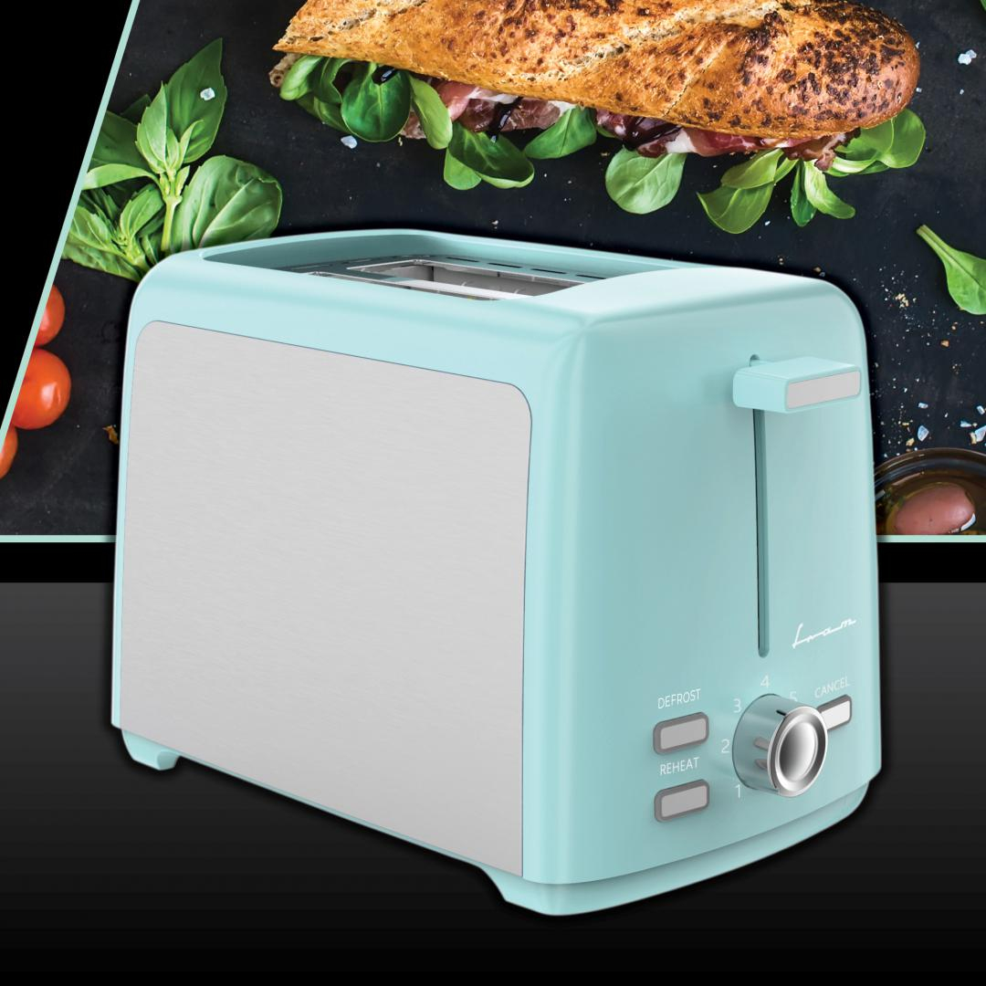 Electrocasnice & Climatizare - Prajitor de paine Fram FTP-8007SSGR, 800 W, 2 felii, 7 niveluri rumenire Verde/Argintiu