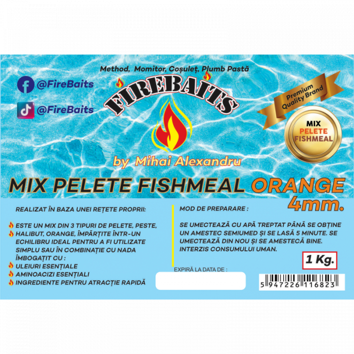 Mix Pelete Fire Baits Fishmeal - Orange 4mm 1kg [2]