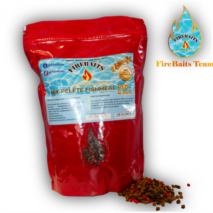 Pelete Fire Baits Fishmeal Red 4mm, 1kg [1]