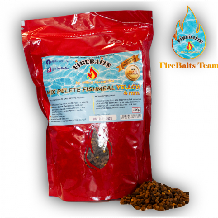 Pelete Fire Baits Fishmeal Yellow 4mm, 1kg [1]