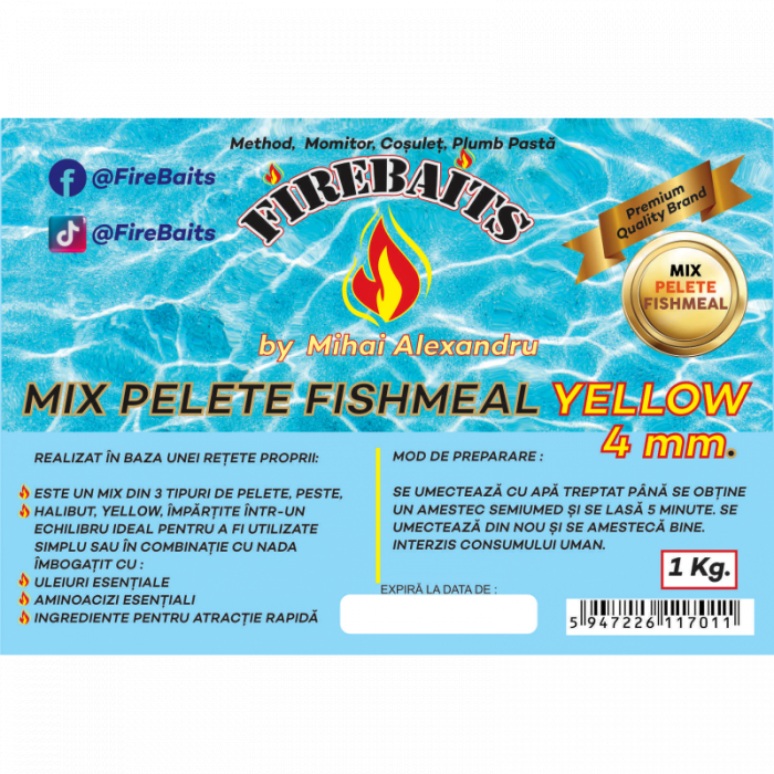 Pelete Fire Baits Fishmeal Yellow 4mm, 1kg [2]