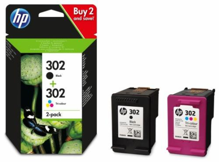 Cartuşe inkjet - Combo-pack cerneala original HP X4D37AE 302 black + tri-color