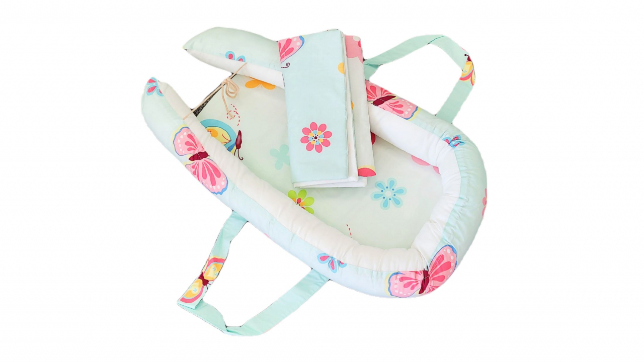 Baby Nest Somnart: Cosulet bebelusi + Salteluta 42x84x2 cm + Paturica 70x70 cm model Fluturi [2]