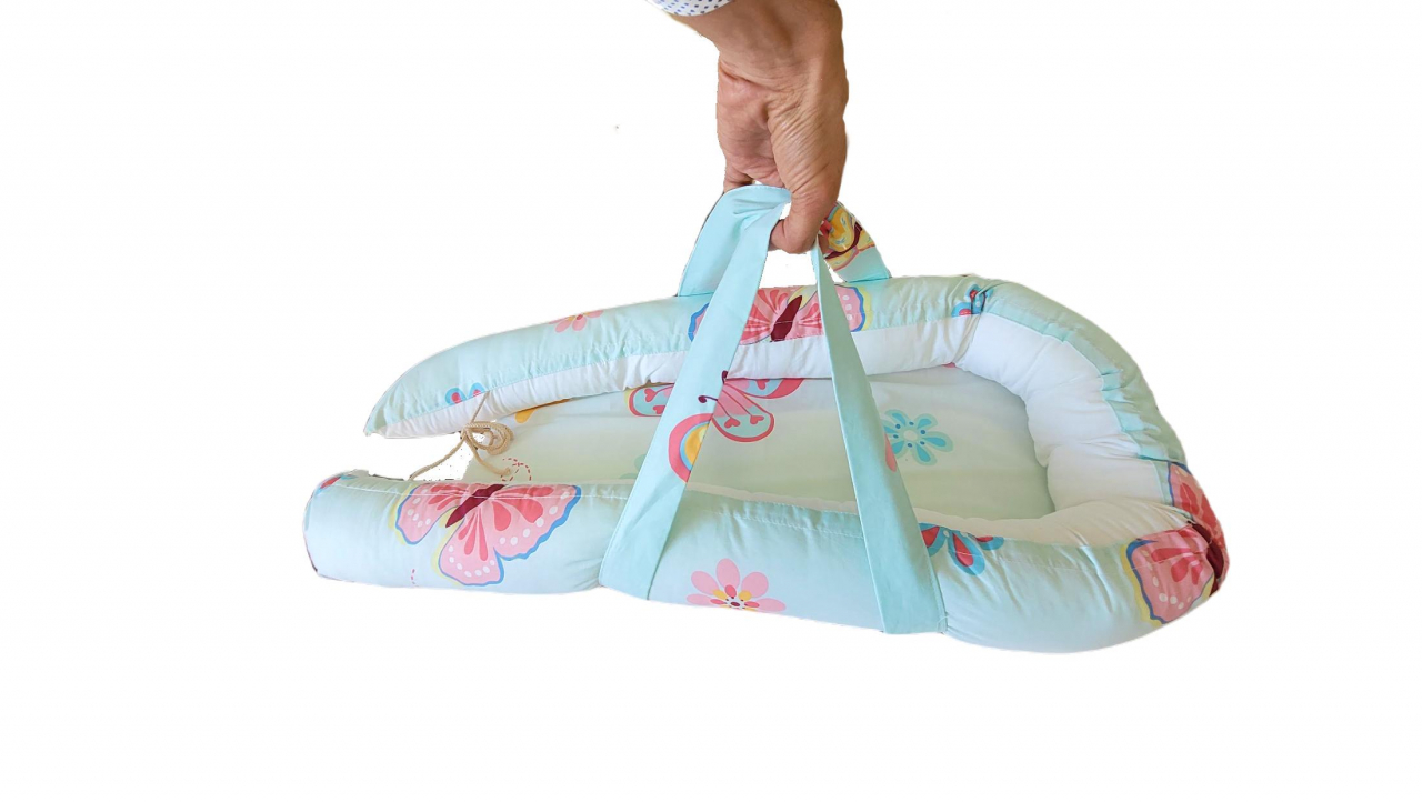 Baby Nest Somnart: Cosulet bebelusi + Salteluta 42x84x2 cm + Paturica 70x70 cm model Fluturi [3]