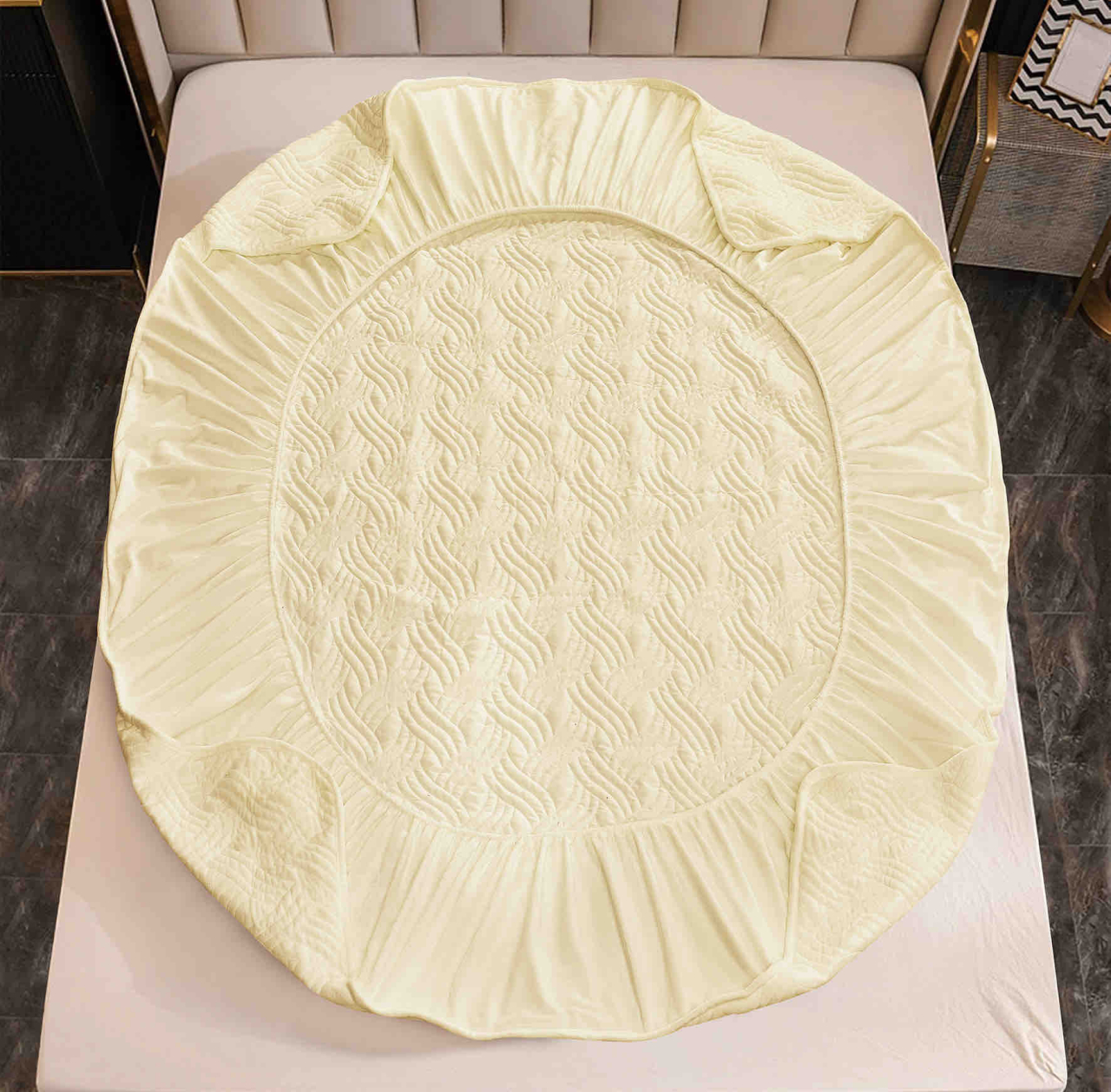 Husa de pat matlasata tip topper + 2 fete de perna 50x70cm,crem - D092 [3]