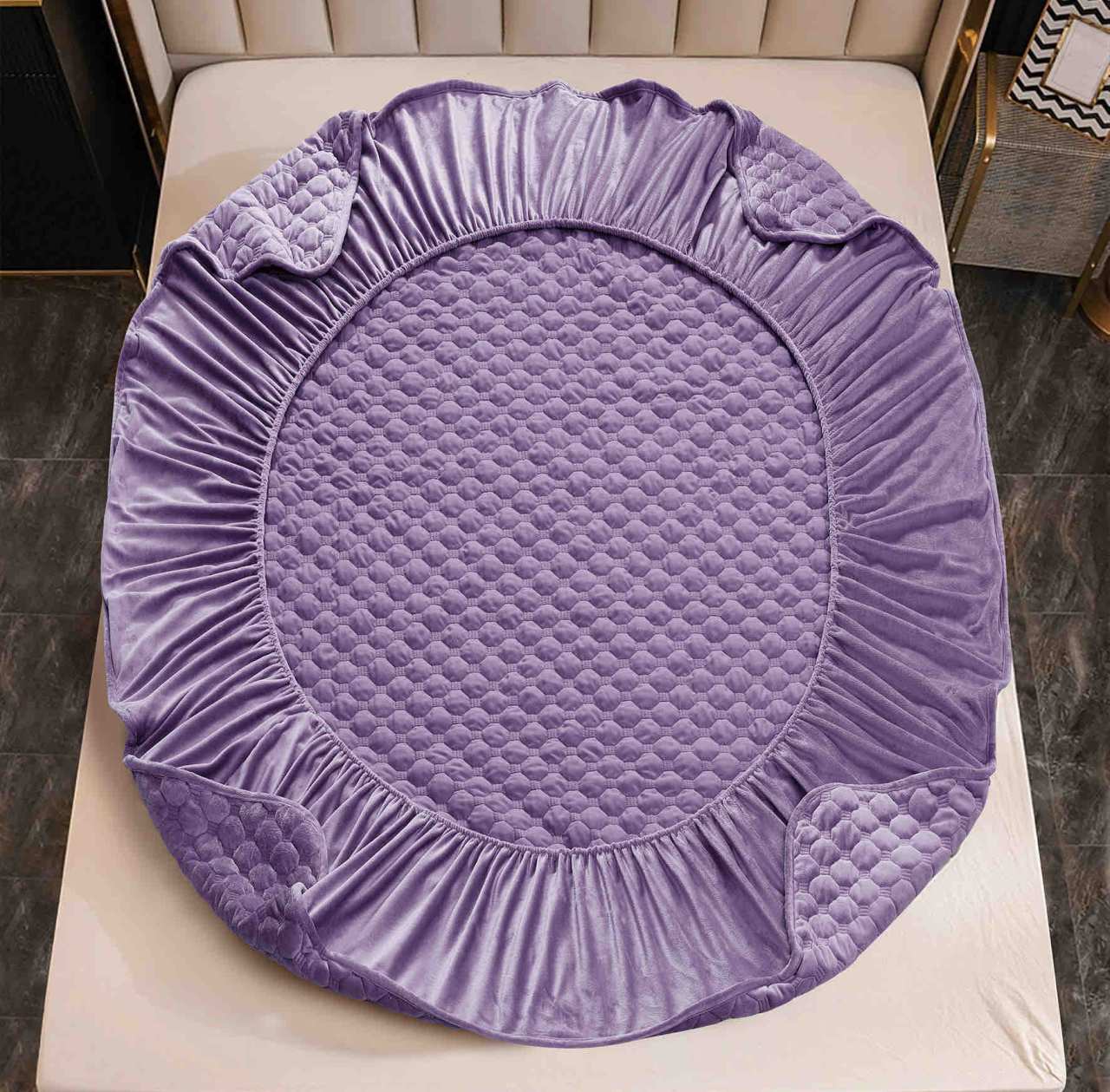 Husa de pat matlasata tip topper + 2 fete de perna 50x70cm mov - D101 [3]