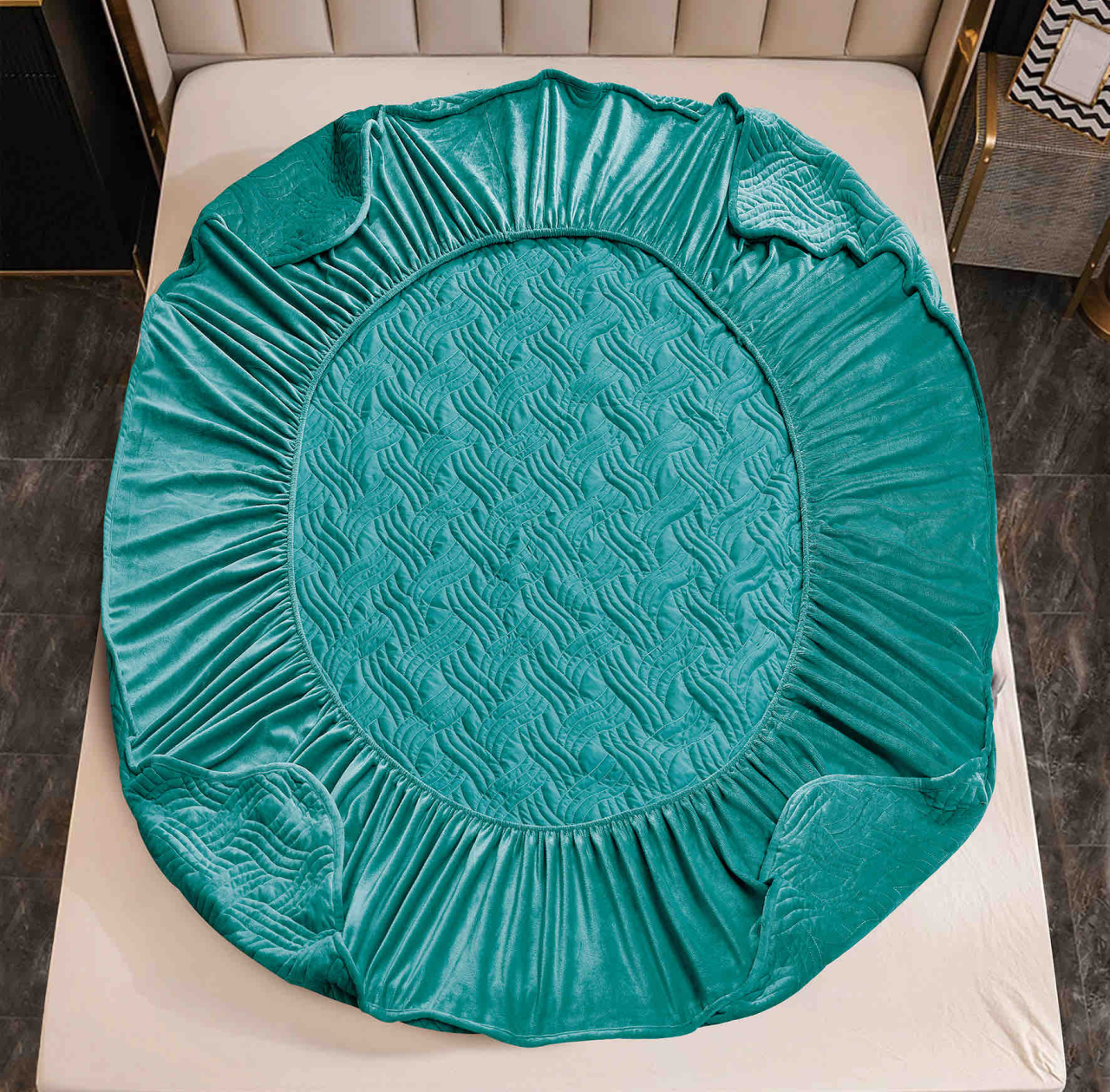 Husa de pat matlasata tip topper + 2 fete de perna 50x70cm,albastra - D096 [3]