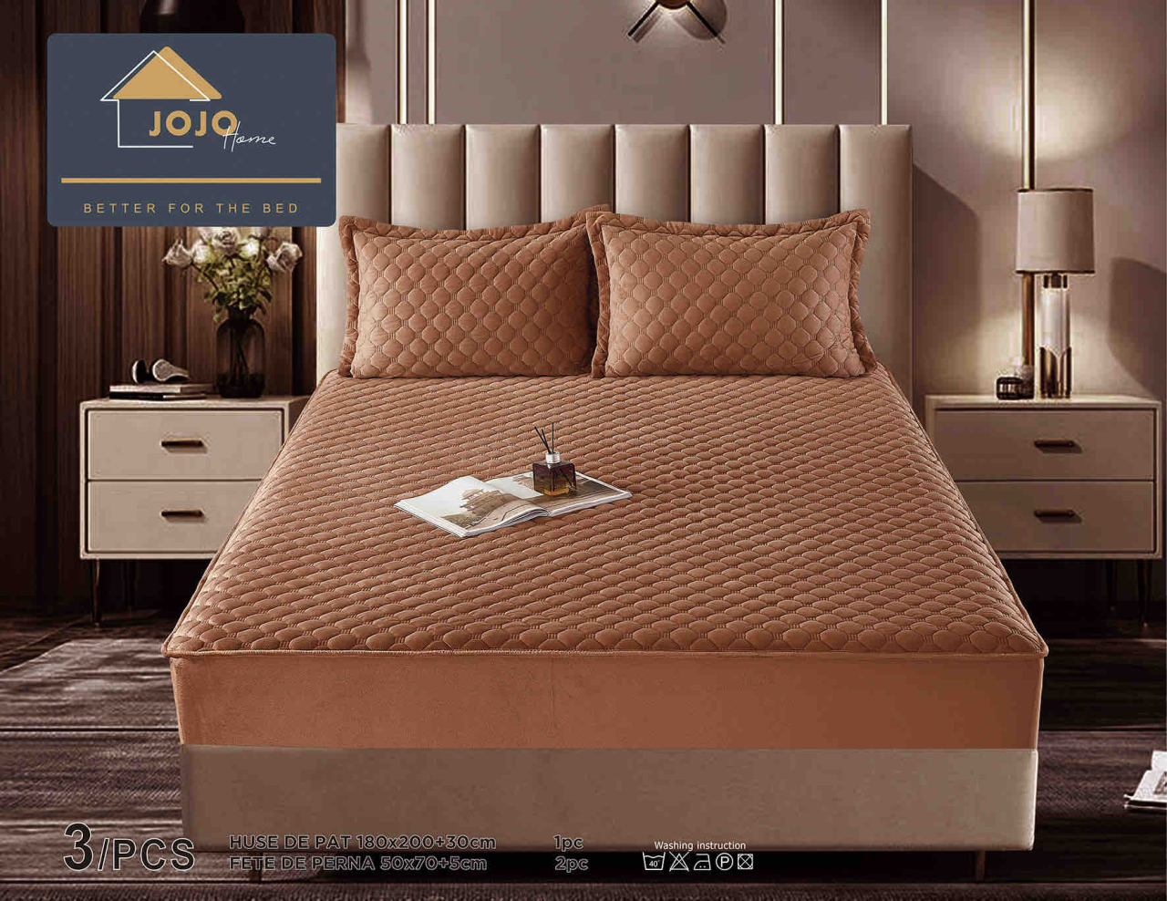 Husa de pat matlasata tip topper + 2 fete de perna 50x70cm,maro - D095 [2]